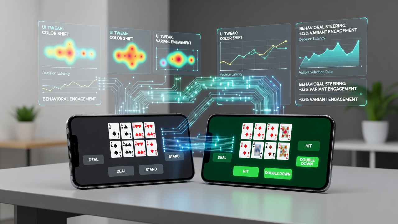 Detailansicht einer mobilen Blackjack-App mit angepassten Interface-Elementen und Variantenmenü