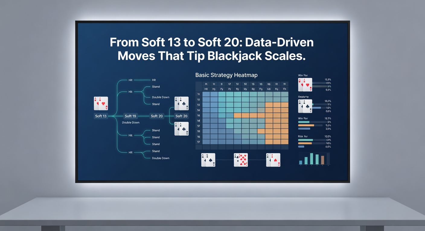 Strategie-Tabelle für Soft Hands von 13 bis 20, die optimale Moves gegen verschiedene Dealer-Upcards illustriert