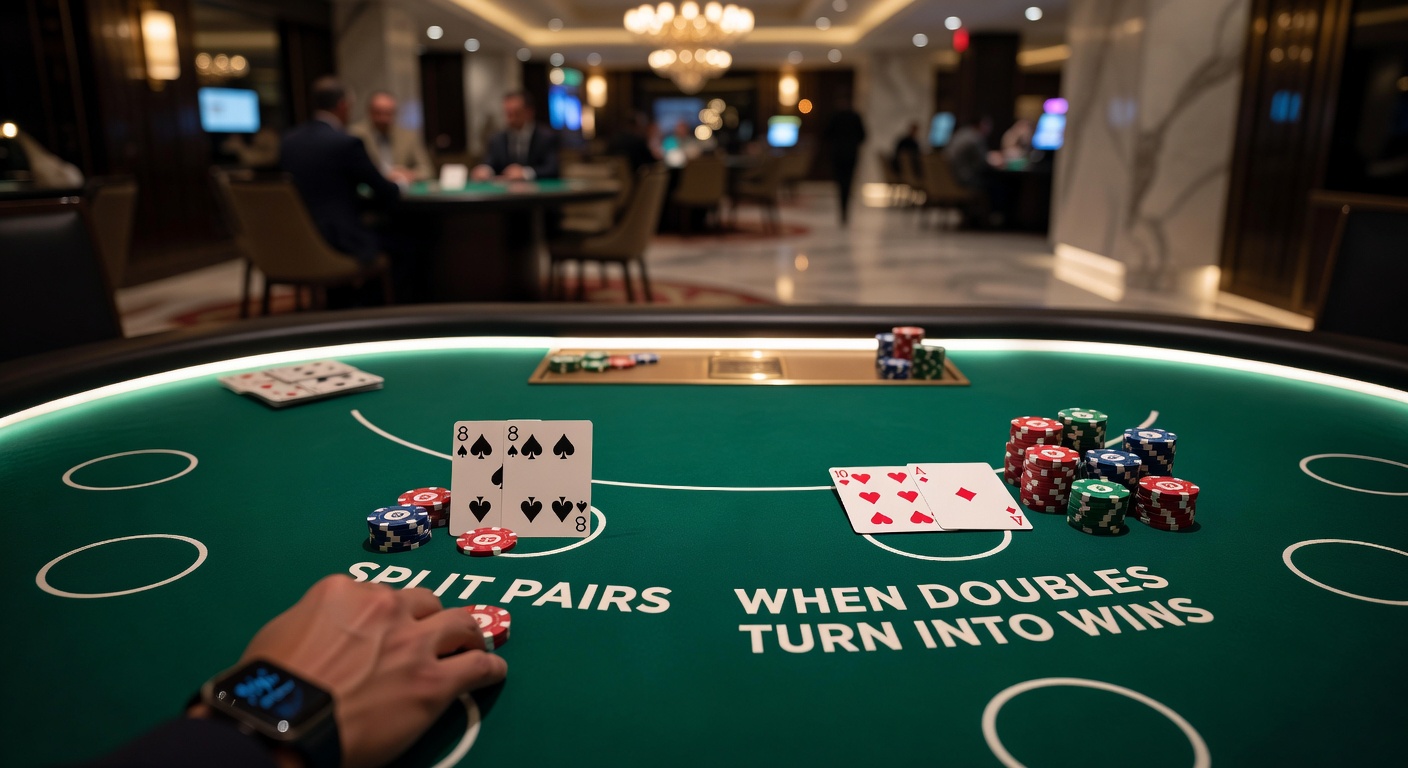 Blackjack-Tisch mit gesplitteten Paaren, die zu Gewinnen führen